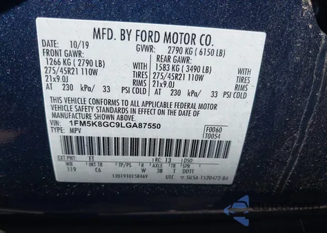 2020 Ford Explorer St z USA, uszkodzony, nr VIN 1FM5K8GC9LGA87550